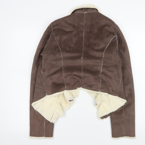 New Look Women Brown Faux Shearling Open Jacket Size 12
