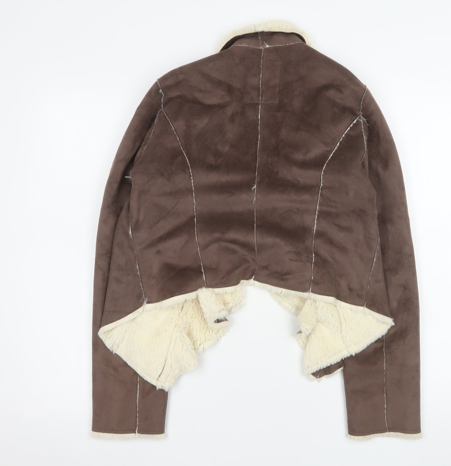 New Look Women Brown Faux Shearling Open Jacket Size 12