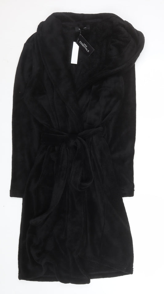 Matalan Men’s Black Fleece Hooded Robe XL Warm Belted Nightwear