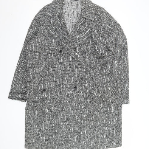 Topshop Women's Grey Check Long Tweed Overcoat UK 12