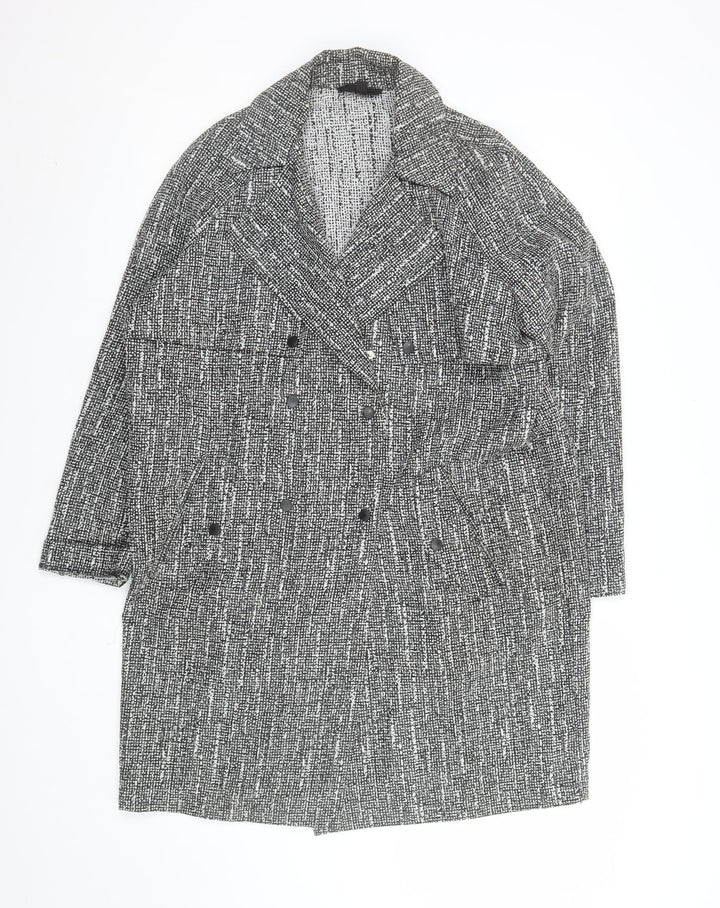 Topshop Women's Grey Check Long Tweed Overcoat UK 12