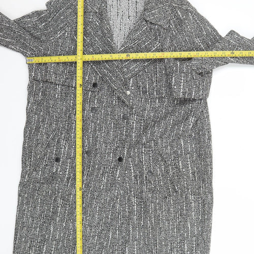 Topshop Women's Grey Check Long Tweed Overcoat UK 12