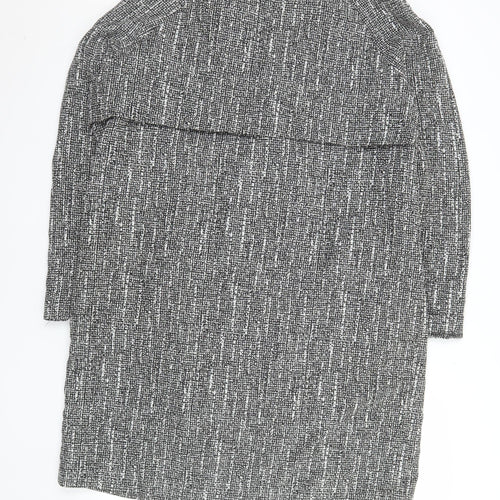 Topshop Women's Grey Check Long Tweed Overcoat UK 12