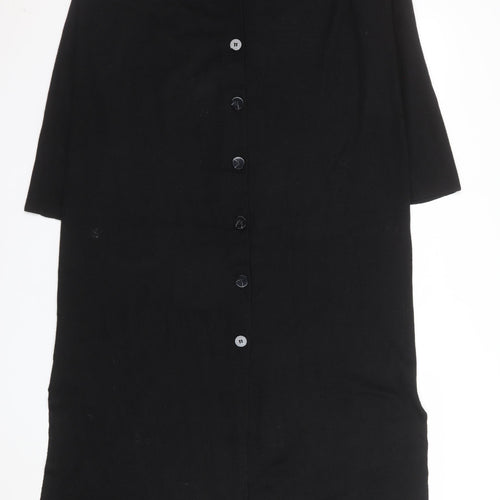 Country Casuals Women Black Wool Blend Midi Button Shirt Dress M