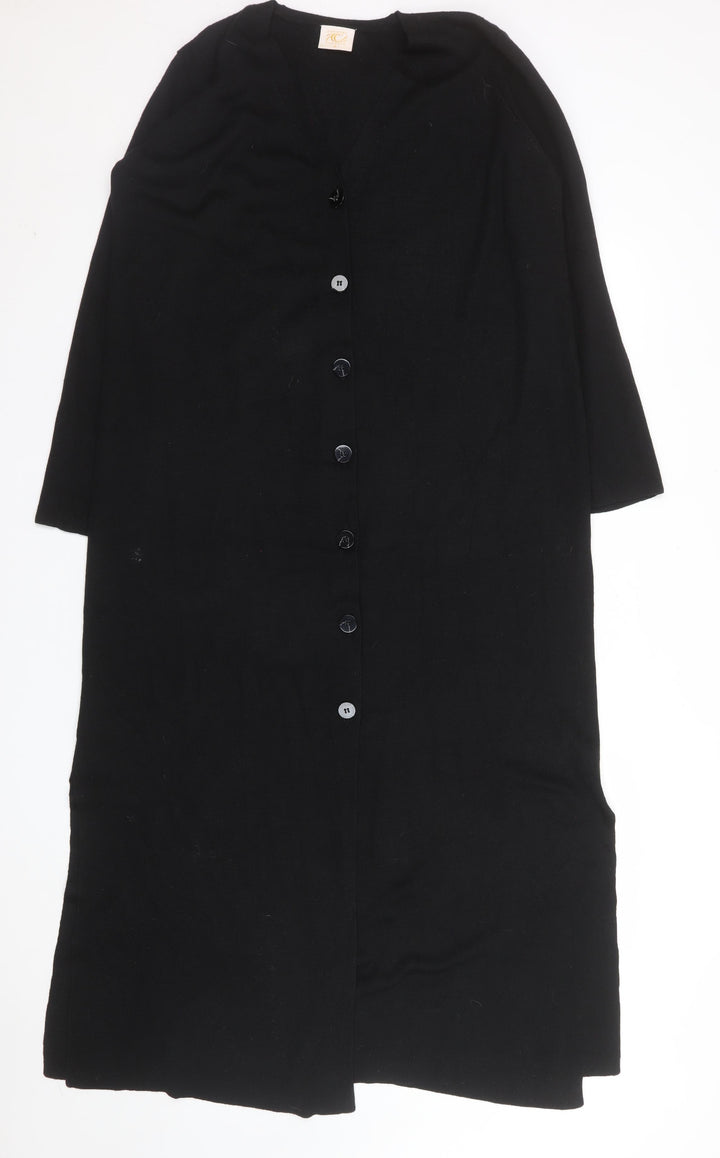 Country Casuals Women Black Wool Blend Midi Button Shirt Dress M