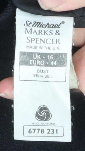 Marks & Spencer Women’s Black Wool Blend Overcoat Size 16