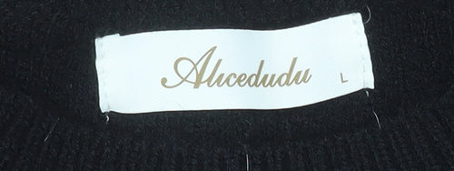 Alcedudu Women’s Black Crew Neck Knit Pullover Jumper Size L