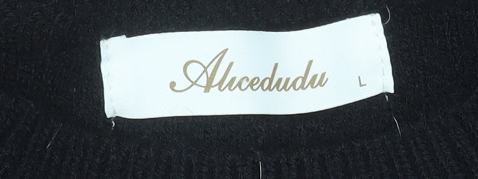 Alcedudu Women’s Black Crew Neck Knit Pullover Jumper Size L