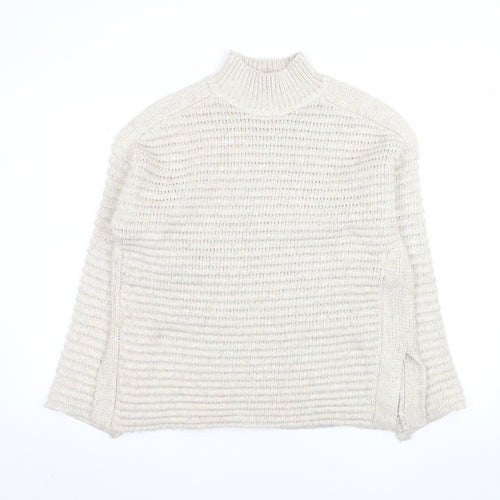 Marks and Spencer Men's Beige M Chunky Knit Mock Neck Jumper