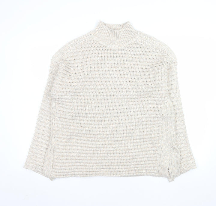 Marks and Spencer Men's Beige M Chunky Knit Mock Neck Jumper
