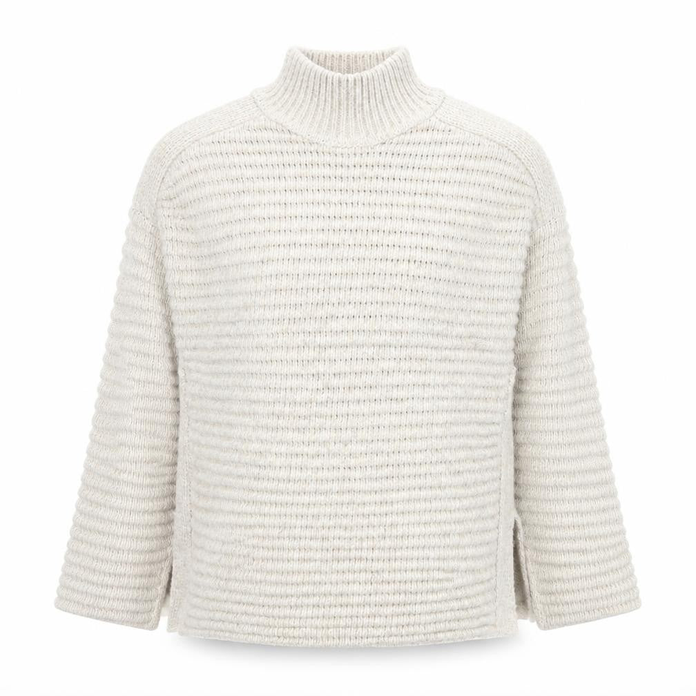 Front view of Marks & Spencer Men's Beige M Chunky Knit Mock Neck Jumper