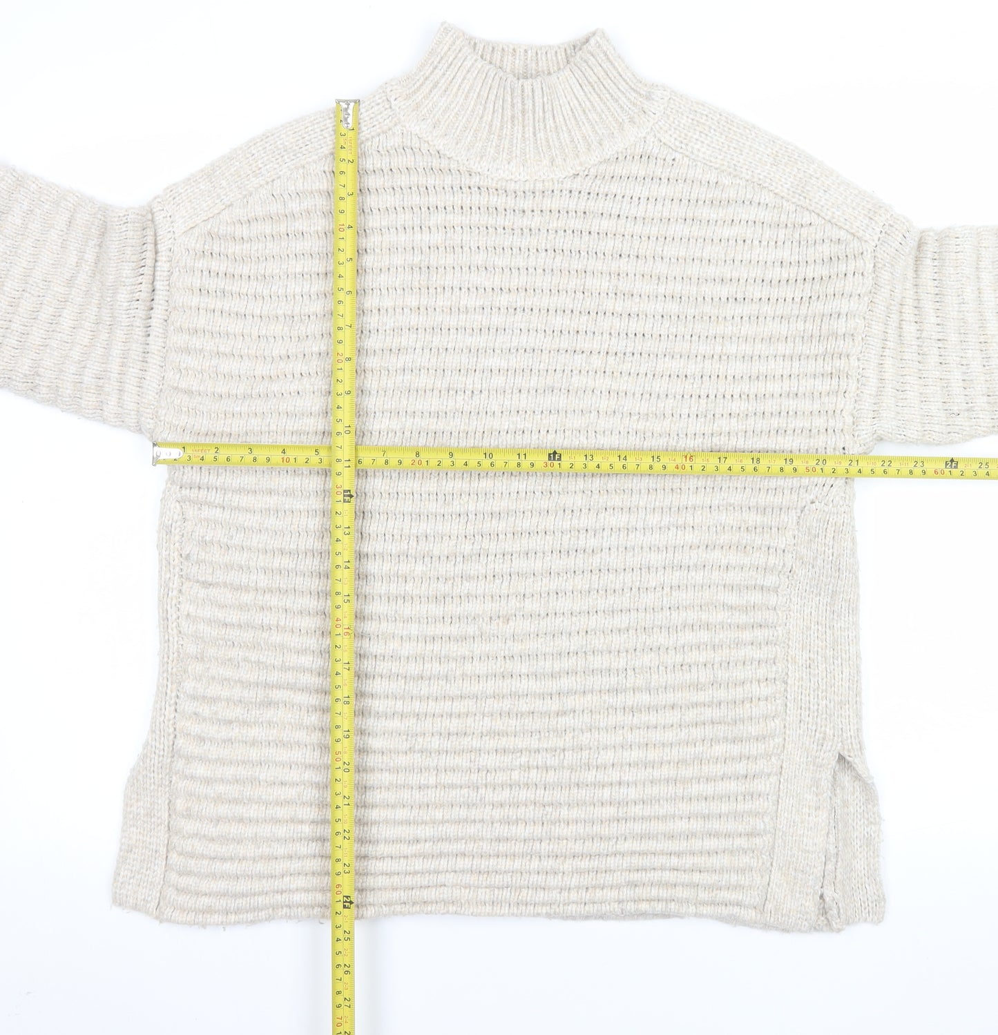 Marks and Spencer Men's Beige M Chunky Knit Mock Neck Jumper