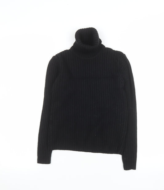 Hobbs Women's Black Wool Roll Neck Ribbed Jumper Size 14