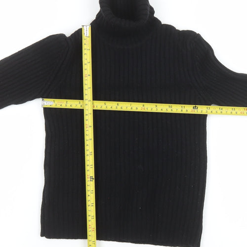 Hobbs Women's Black Wool Roll Neck Ribbed Jumper Size 14
