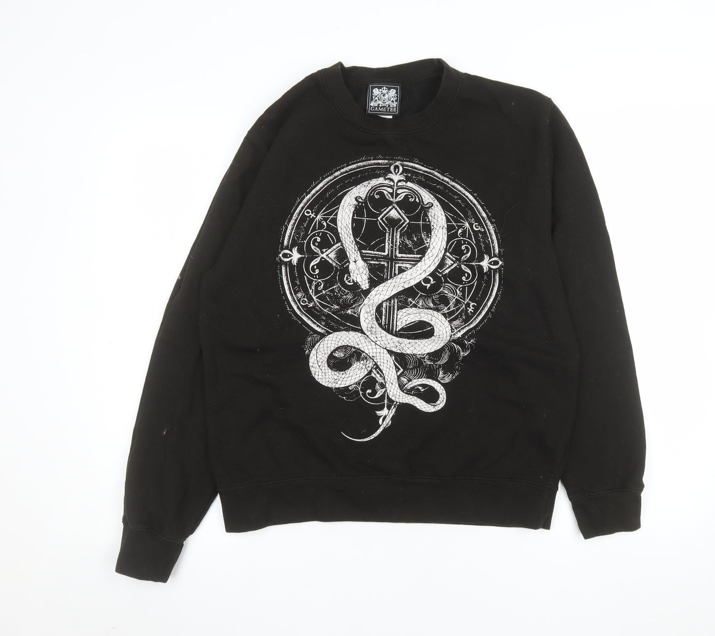 Gametee Men's Black Medium Gothic Snake Graphic Pullover Sweatshirt