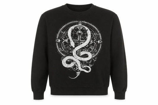 Front view of Gametee Men's Black Medium Gothic Snake Graphic Pullover Sweatshirt
