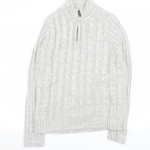 Matalan Men's Grey Cable-Knit 1/4 Zip High Neck Jumper Size S
