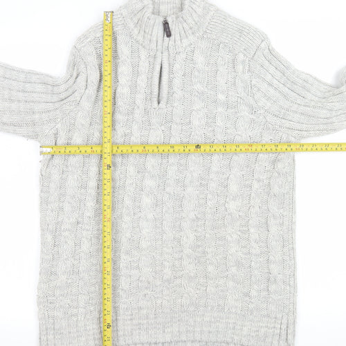 Matalan Men's Grey Cable-Knit 1/4 Zip High Neck Jumper Size S