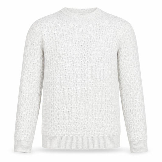 Front view of Clayton Men's Grey Cable Knit jumper, size S