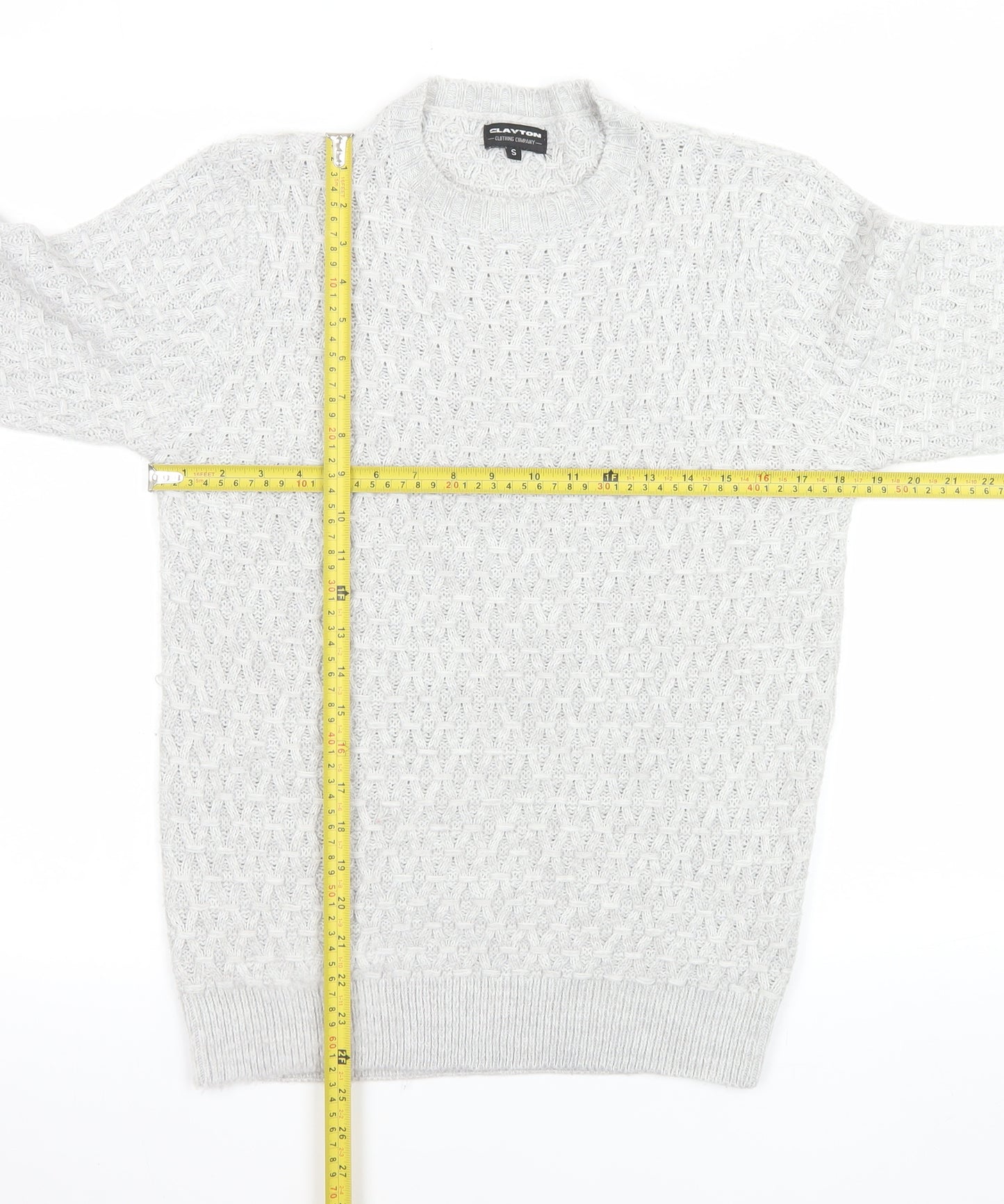 Clayton Men's Grey Cable Knit Pullover Jumper Size S