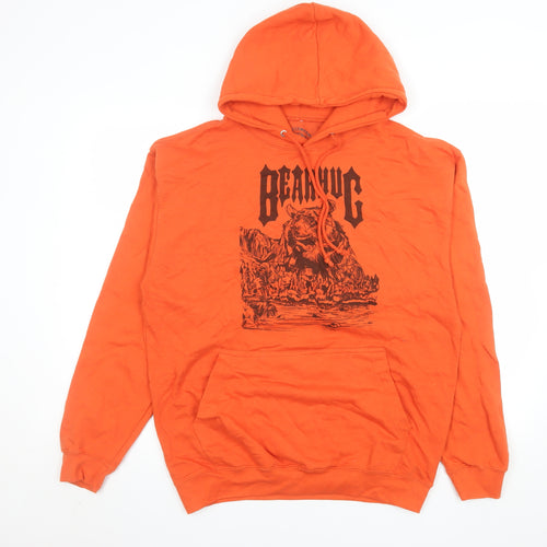 Bearhug Company Men’s Orange Pullover Hoodie M Graphic Print