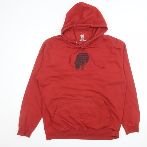 SRAW Men's Red Pullover Hoodie L Graphic Print Regular Fit