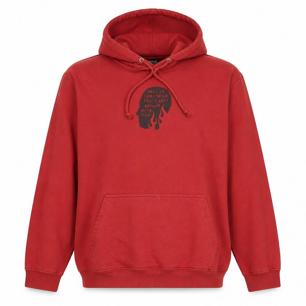 Front view of SRAW Men's Red Pullover Hoodie L Graphic Print Regular Fit