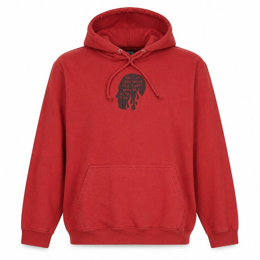 Front view of SRAW Men's Red Pullover Hoodie L Graphic Print Regular Fit