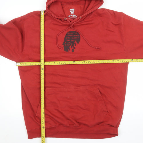 SRAW Men's Red Pullover Hoodie L Graphic Print Regular Fit