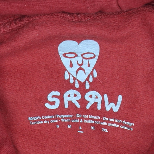 SRAW Men's Red Pullover Hoodie L Graphic Print Regular Fit