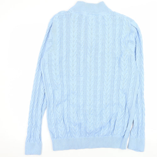 Cotton Traders Women Blue 1/4 Zip Cable-Knit Jumper Size S