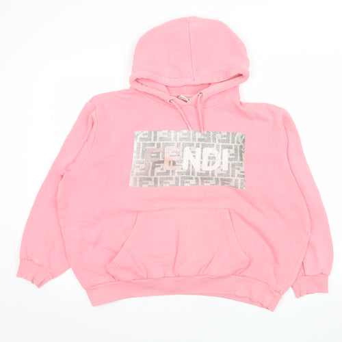 Light & Shade Women Pink Pullover Hoodie Medium Cotton Blend Logo