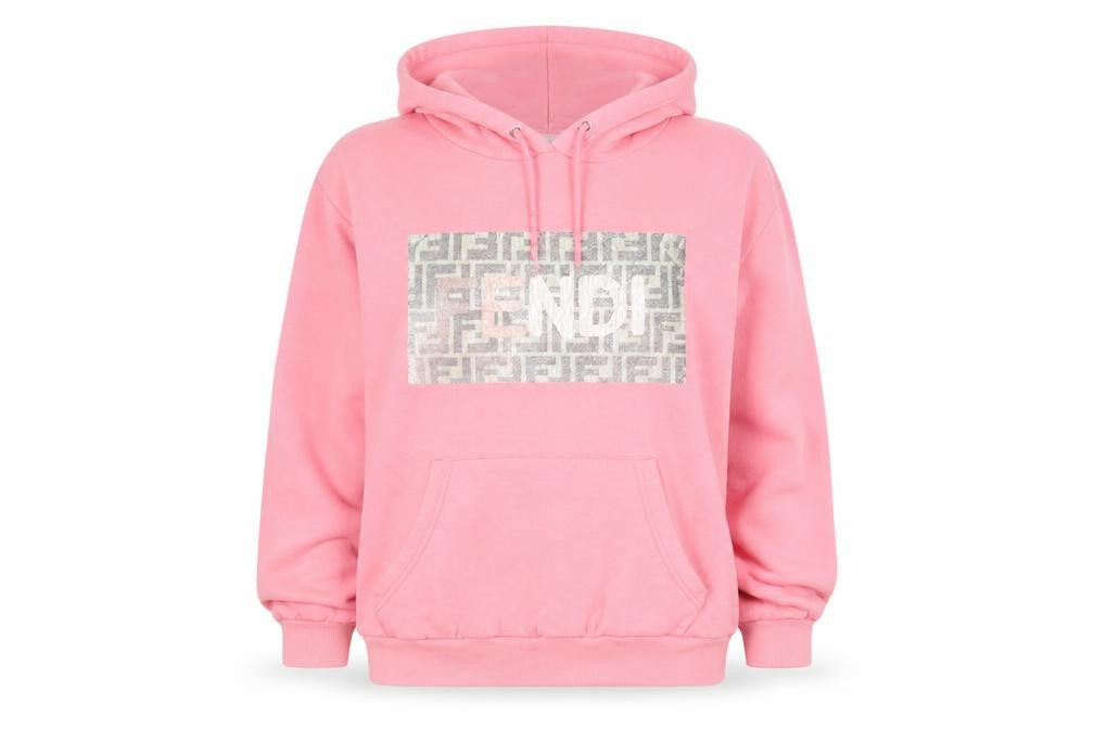 Front view of Light & Shade Women Pink Pullover Hoodie Medium Cotton Blend Logo