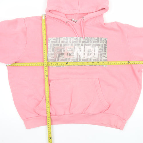 Light & Shade Women Pink Pullover Hoodie Medium Cotton Blend Logo