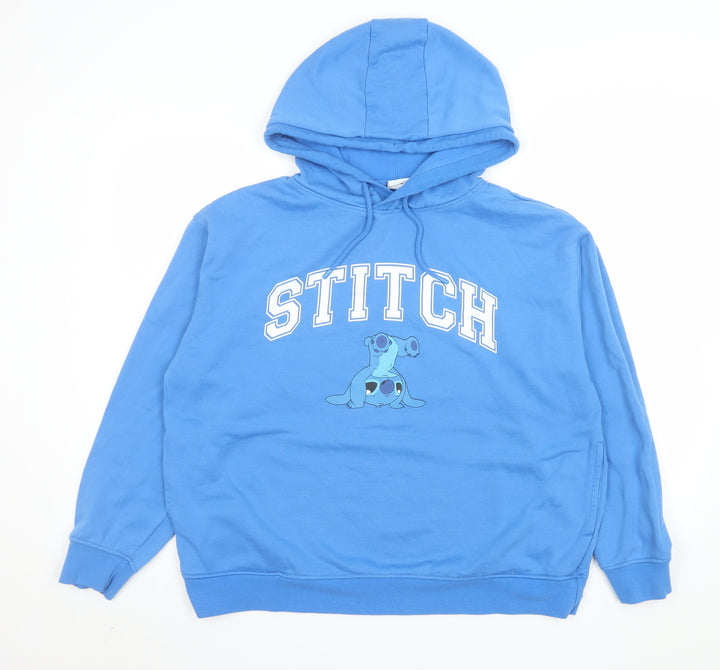 Disney Women's Blue Stitch Hoodie L Pullover Hooded Sweatshirt