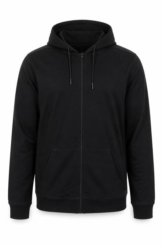 Front view of Crivit Men's Black M Full Zip Hooded Jacket with Pockets