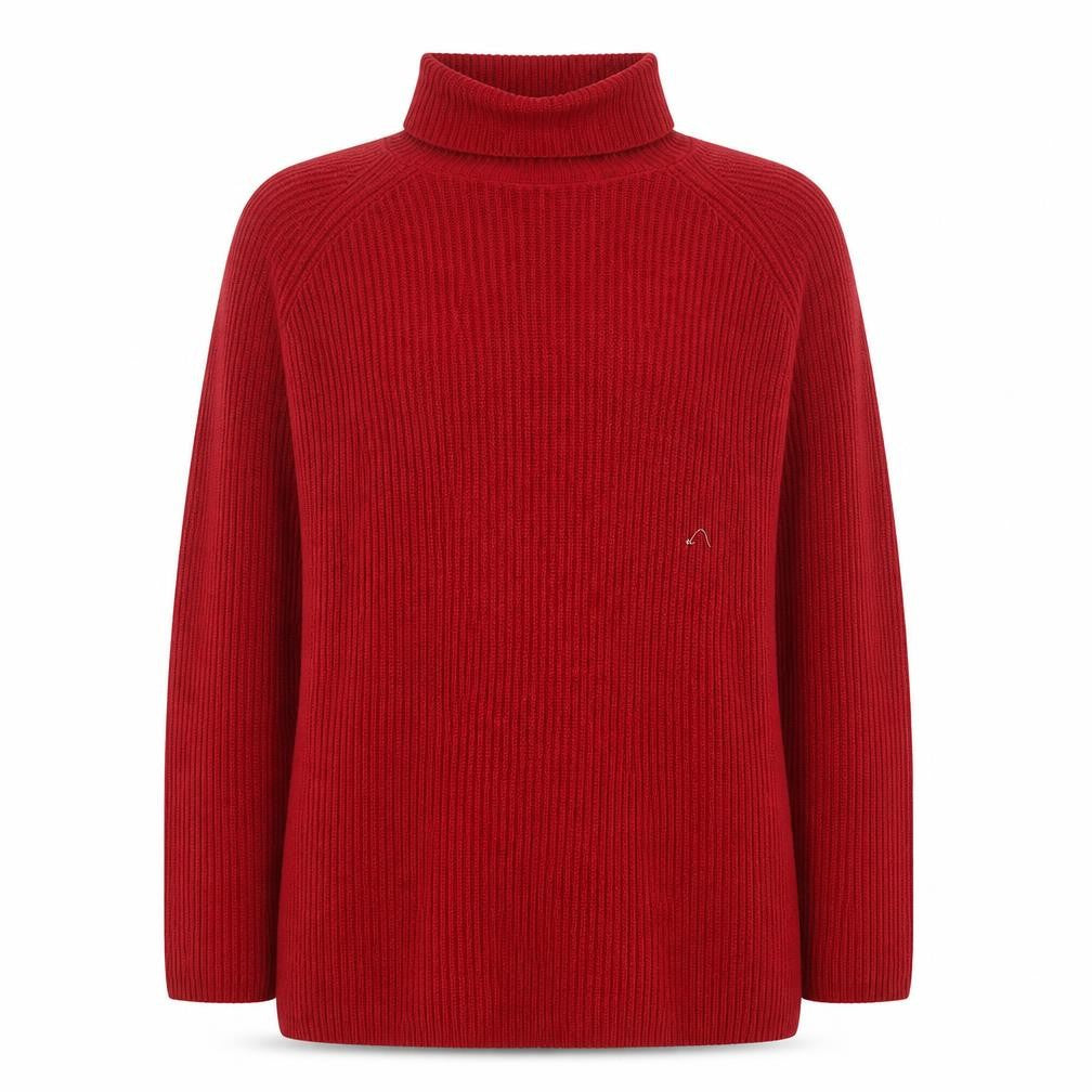 Front view of Marks & Spencer women’s red roll neck acrylic jumper, size UK 10