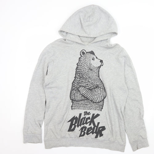 Bershka Mens Grey Graphic 'The Black Bear' Pullover Hoodie Size L