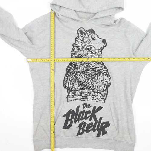 Bershka Mens Grey Graphic 'The Black Bear' Pullover Hoodie Size L