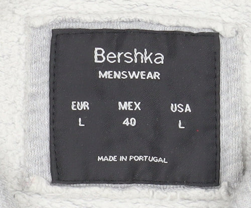 Bershka Mens Grey Graphic 'The Black Bear' Pullover Hoodie Size L