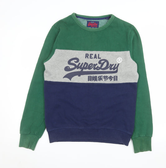 Superdry Men's Green Grey Blue Logo Pullover Sweatshirt Medium