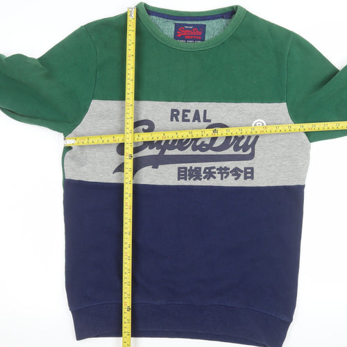 Superdry Men's Green Grey Blue Logo Pullover Sweatshirt Medium
