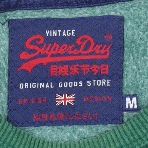 Superdry Men's Green Grey Blue Logo Pullover Sweatshirt Medium