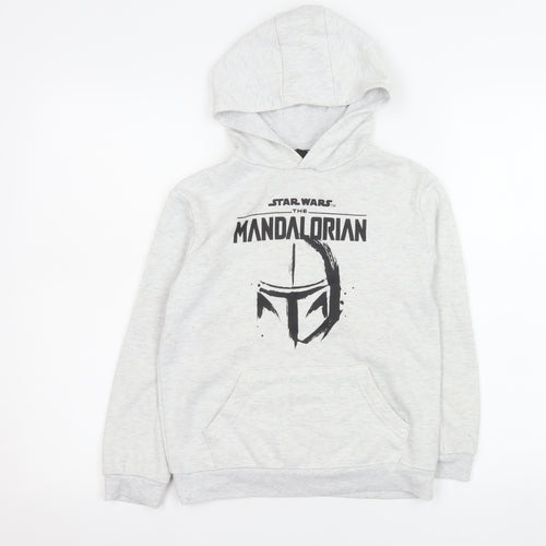 Star Wars Boys Grey The Mandalorian Hoodie 8-9 Years Pullover Cotton Blend