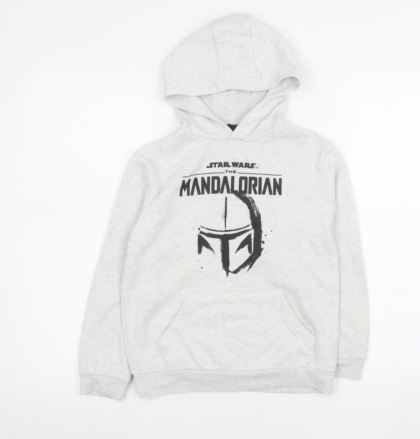 Star Wars Boys Grey The Mandalorian Hoodie 8-9 Years Pullover Cotton Blend