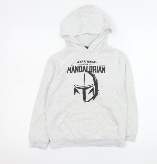 Front view of Star Wars boys’ grey the mandalorian hoodie 8-9 years pullover cotton blend