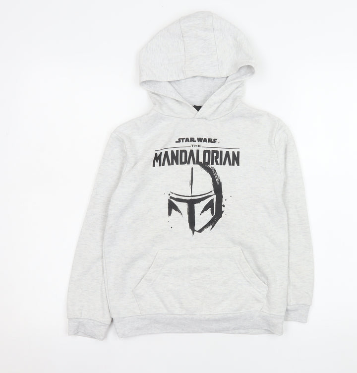 Star Wars Boys Grey The Mandalorian Hoodie 8-9 Years Pullover Cotton Blend