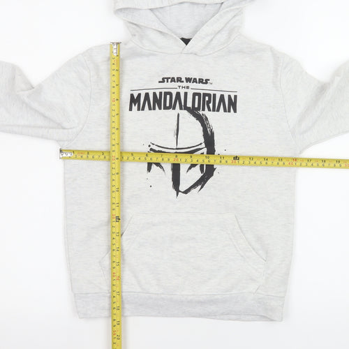 Star Wars Boys Grey The Mandalorian Hoodie 8-9 Years Pullover Cotton Blend