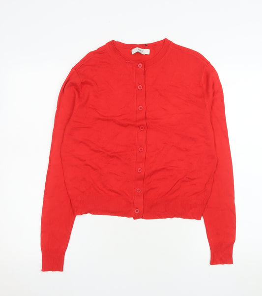 Marks and Spencer Womens Red Cotton Knit Crew Neck Cardigan Size 8