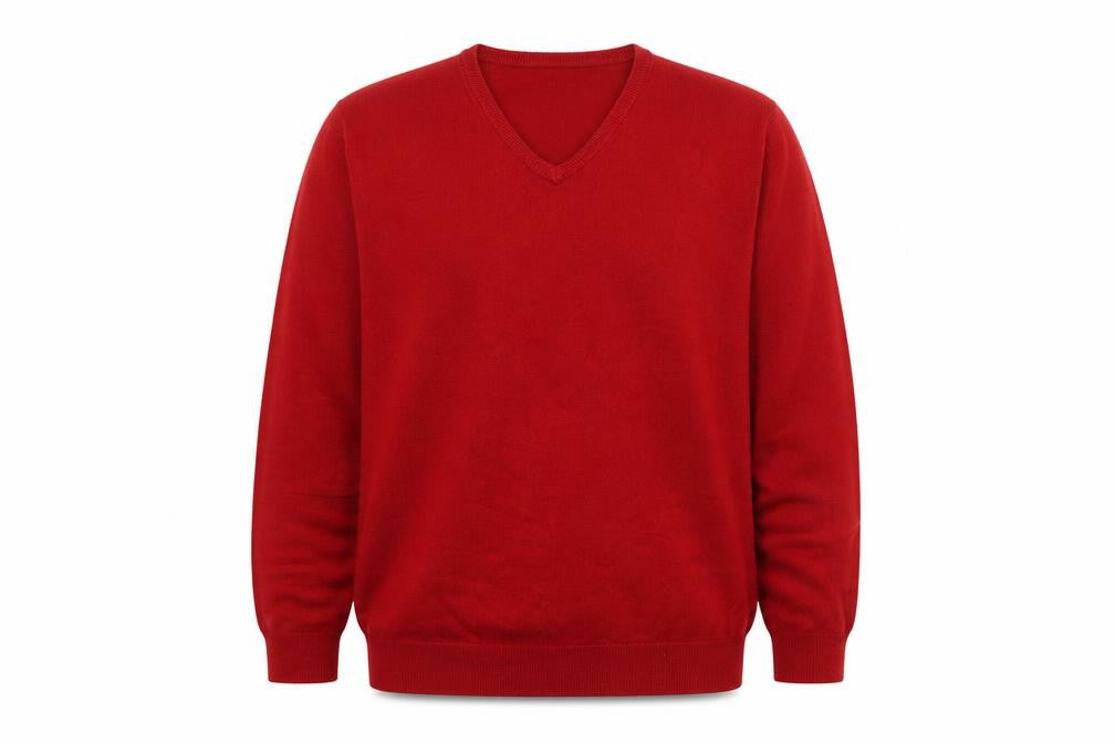 Front view of Thomas Nash Men's Red V-Neck Acrylic jumper XL